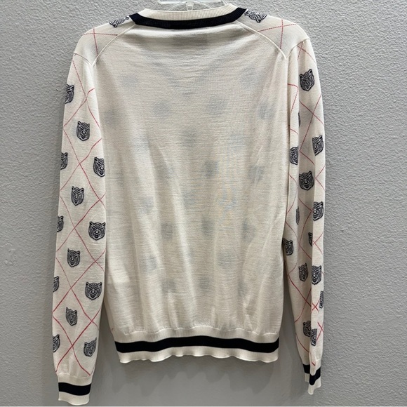 Gucci Tiger Sweater Size Small Argyle Off White Navy Red Authentic *small flaw* - Picture 7 of 9